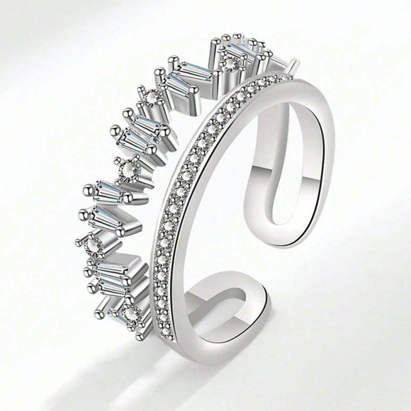 Stainless Steel Cubic zirconia Double Adjustable Ring - Picture 6 of 8